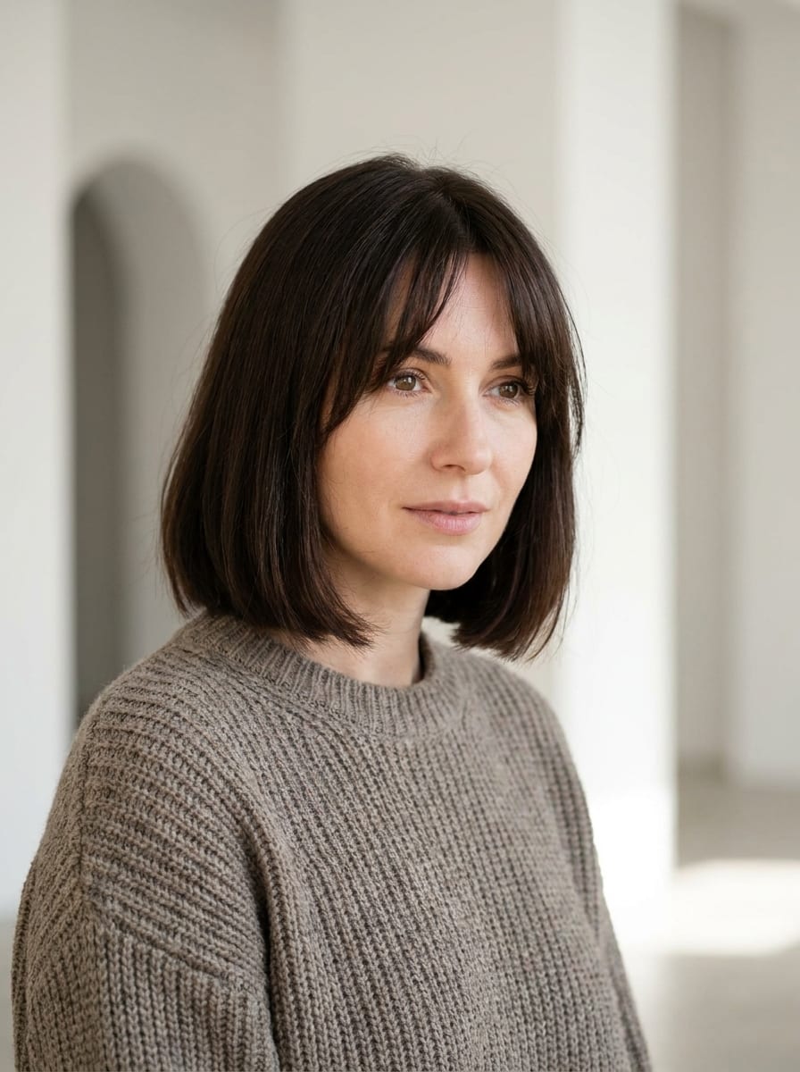 Kurzer Bob mit Curtain Bangs - Kurzhaarfrisur für glatte Haare